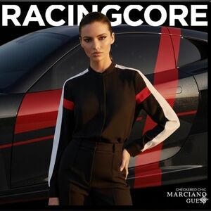 Marciano Vintage 90s Theme Color Block BLK/White/Red Button Shirt Size XS